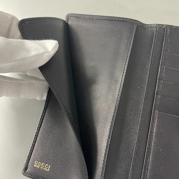 Authentic Vintage Gucci GG Monogram Canvas Black Leather Trim Long Wallet, Black - Picture 11 of 15